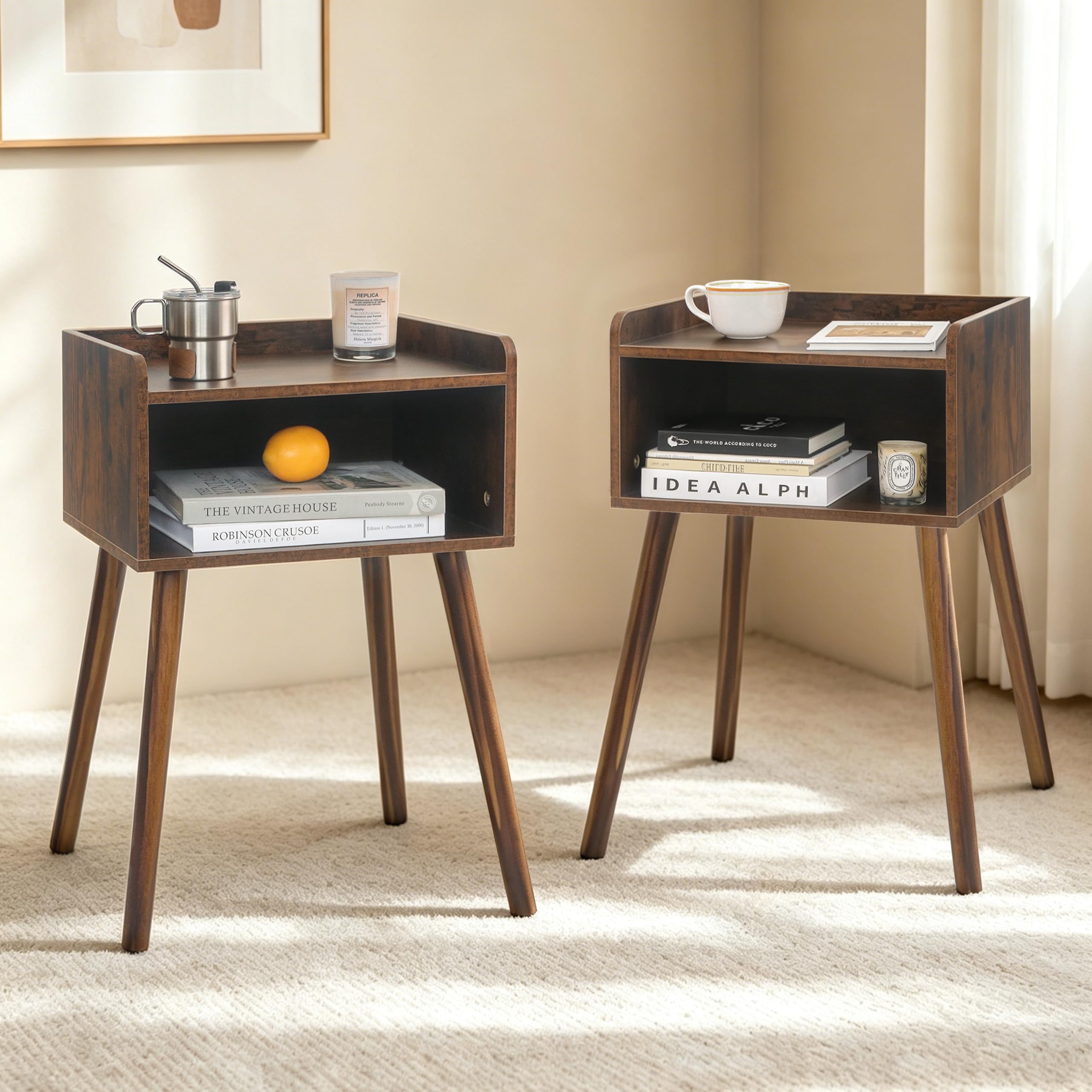 MaxSmeo Night Stand Set 2, Mid Century Side Table