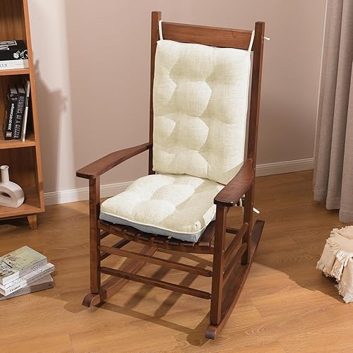 Miniatura 8 de Basic Beyond Juego de 2 cojines para mecedoras de porche para sillas mecedoras de madera para exteriores con acolchado grueso, cojín de respaldo con