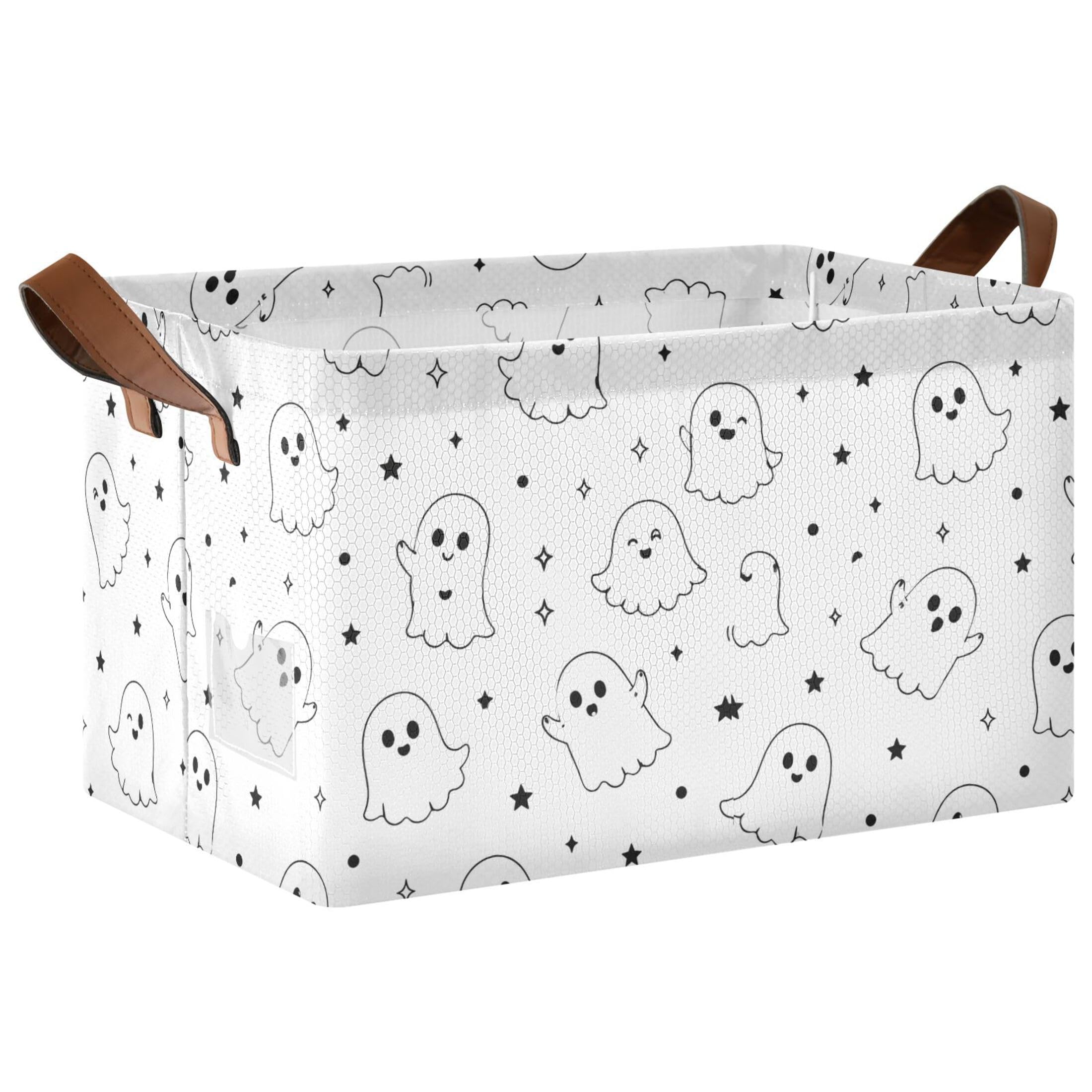 Kutsu Ghosts Foldable Storage Basket Collapsible Bin With Handles For Shelves