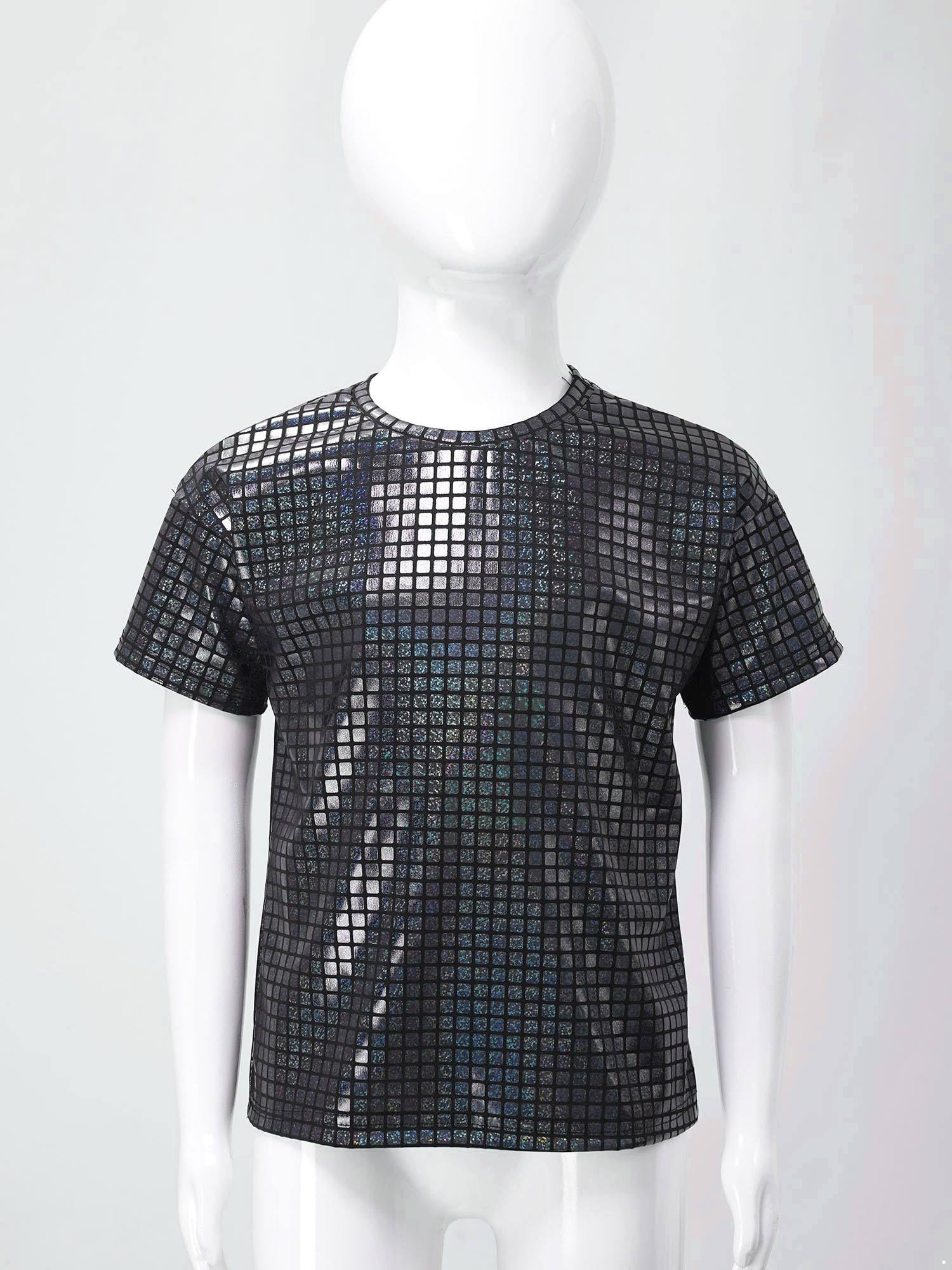 JanJean Big Kids Girls Shiny Metallic Sleeveless Jazz Hip Hop Dance Tops Loose Sparkle T-Shirt Club Party Dress Up Black 9-10 Years