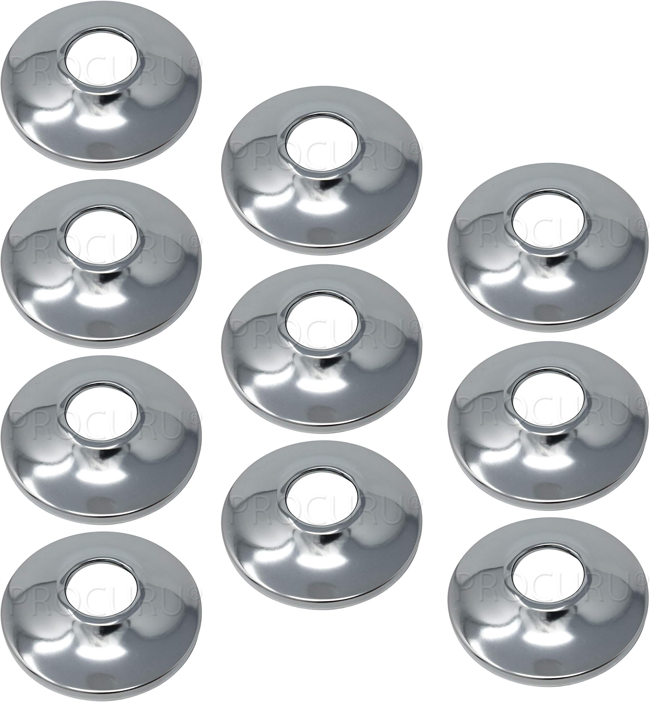 [10-Pack] PROCURU 1/2-Inch CTS Escutcheon Flange Plate Pipe Cover, Chrome-Plated Steel with SureGrip, for 1/2" Copper Pipe