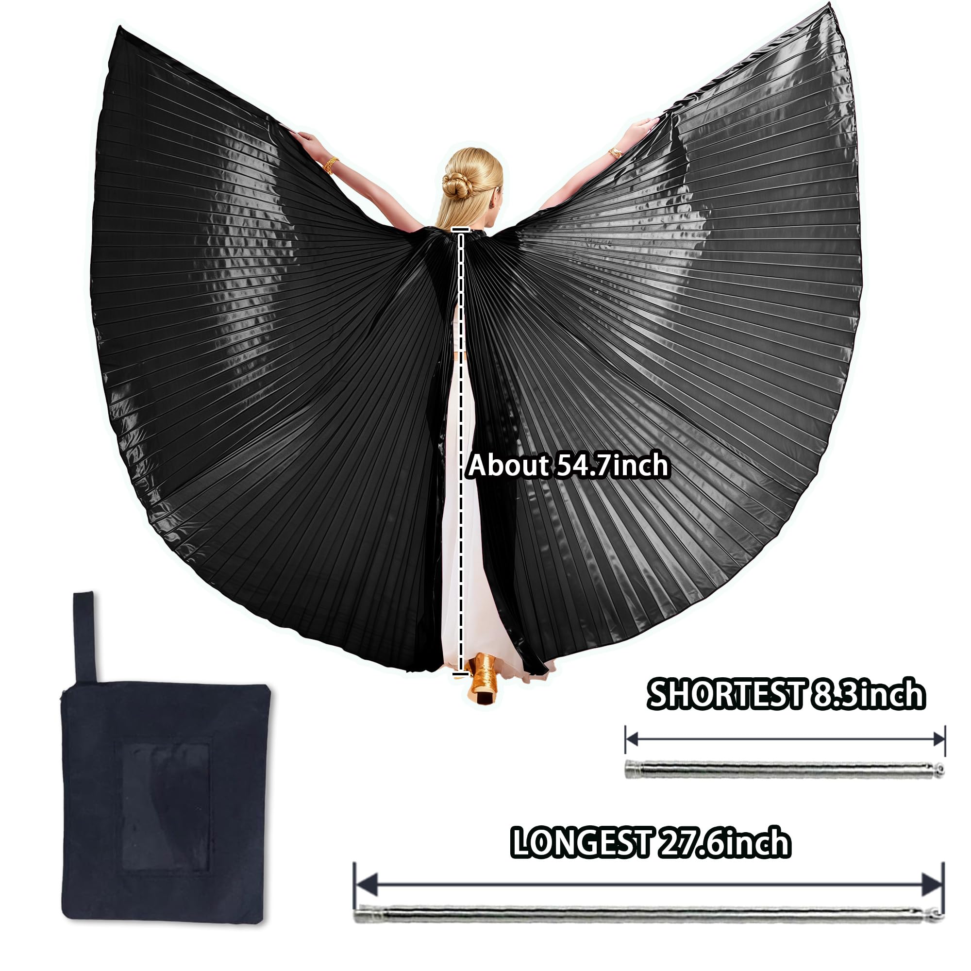 MUNAFIE Unisex Isis ali per adulti danza del ventre, ali con bastoncini, Halloween, danza del ventre, costume da donna, per Carnevale, cosplay, ballare