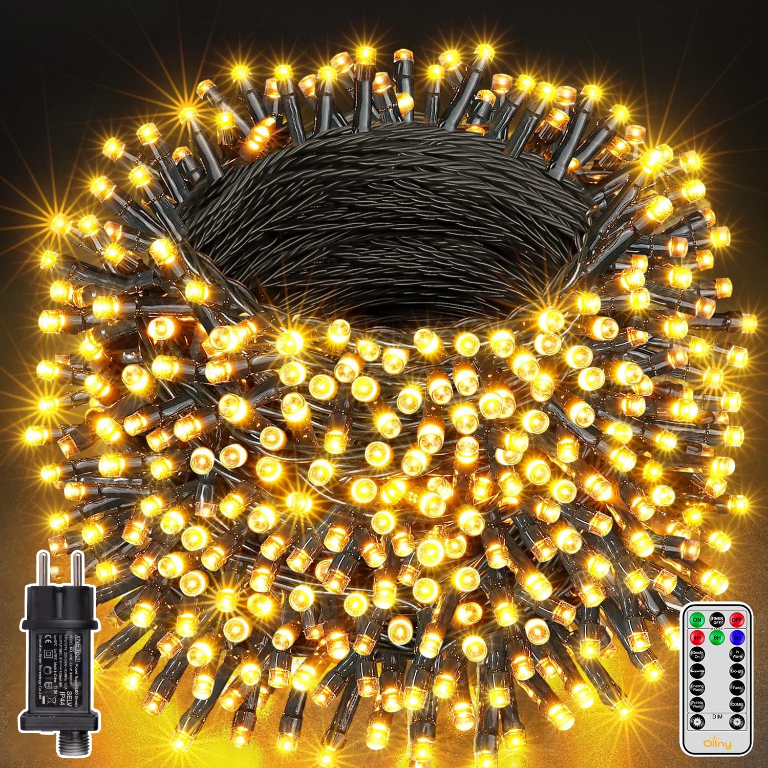 Ollny Luces del Árbol de Navidad Al Aire Libre 60M Con Temporizador de Control Remoto A Prueba de Agua - Para Abeto, Balcón - Blanco Cálido