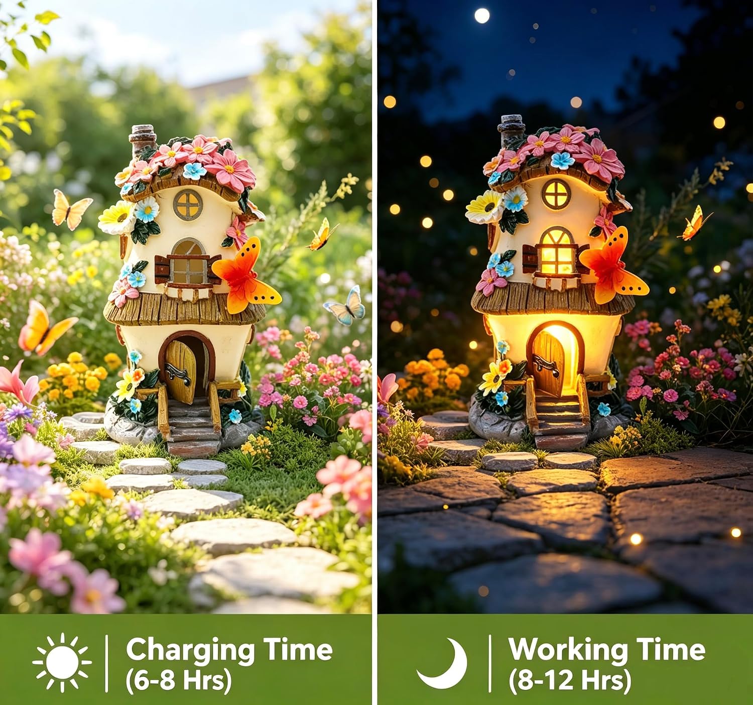 Skyflex Solar Garden Kit-11Pcs Fairy Garden House Magical Glow After Dark