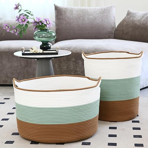 Miniatura 4 de Sea Team XXXL - Cesta de cuerda de algodón, cesta de almacenamiento grande tejida para cuarto de bebé, canasta de lavandería, canasta de manta jumbo