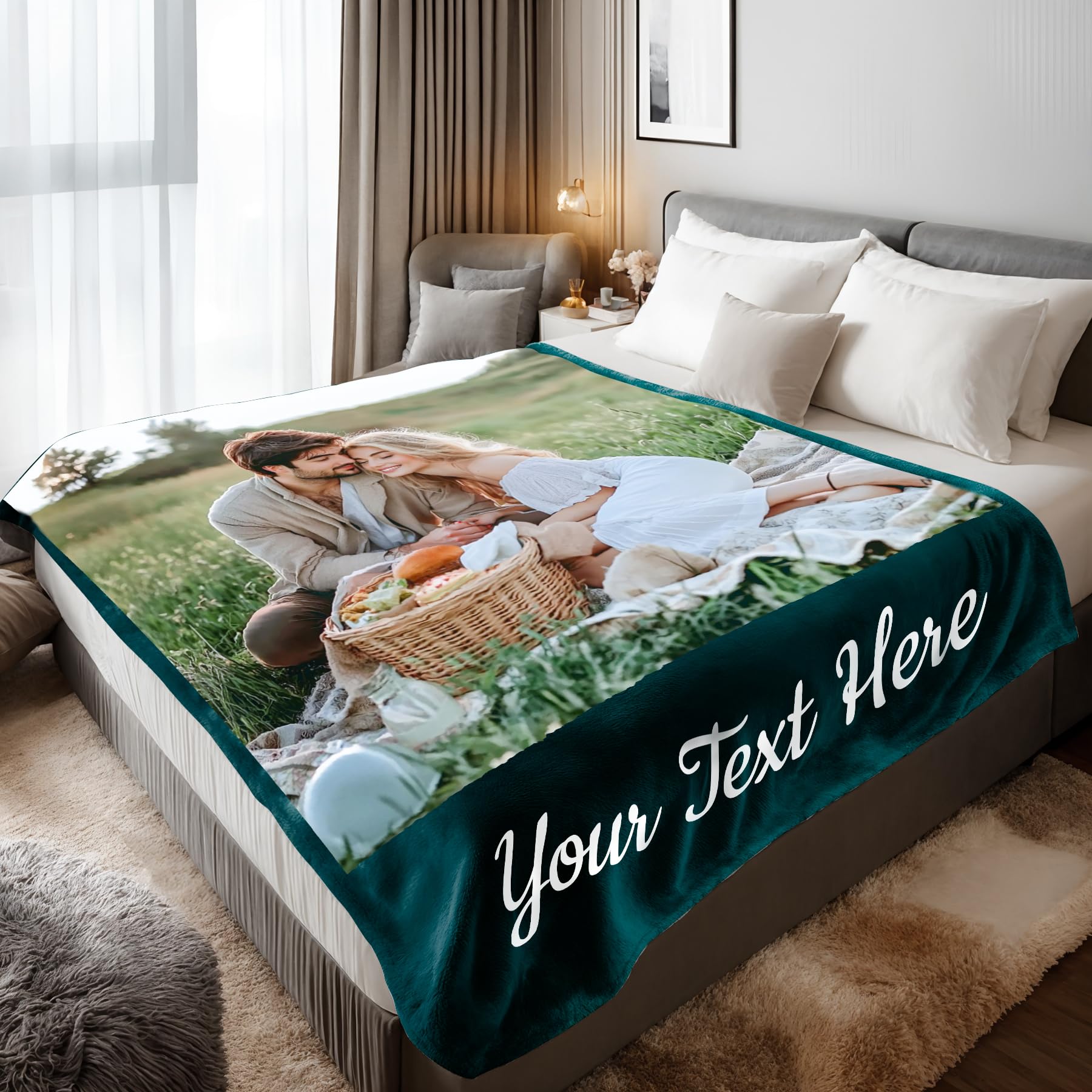 Stepdiy Personalised Blanket with 1 Photo Text, Customised Blanket for Adult Kid Couple, Personalised Gifts for Mom Dad, Christmas Valentines Birthday Gifts for Boyfriend Girlfriend 150x200cm