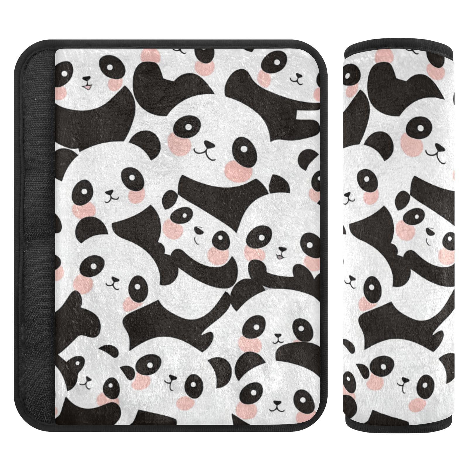 EtherSpher Cartoon Cute Pandas White Black car seat Strap Covers, More Comfort Driving, carseat Seatbelt Covers for SUV Bag Auto Protector para cinturón de carro 2 pcs