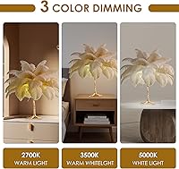 Vista 3 de MAYOLA Lámpara de mesa moderna de plumas de avestruz con cable enchufable, lámpara de pie de noche de 3 luces para sala de estar, dormitorio