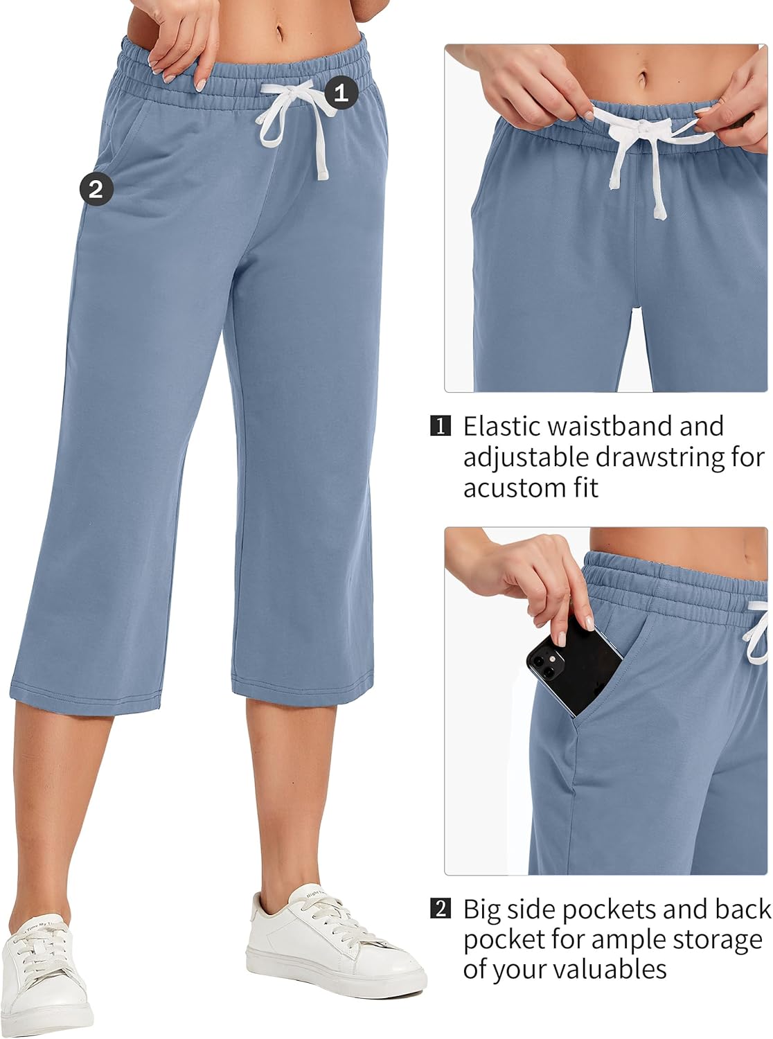 SPECIALMAGIC Women Capri Pants Cotton Yoga Wide Leg Pajama Pants Capris Sweatpants Sports - Image 4