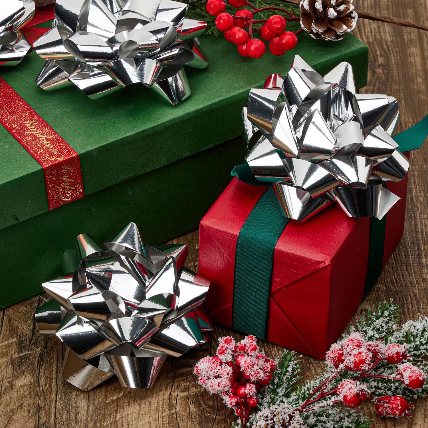 CHOIEO 15 Pcs Gift Bows Assortment, Decor for Christmas, Birthdays, Weddings, Holiday Embellishments, Presents, Wrapping Paper, Anniversaries, Baby Showers, Bridal Showers, Hanukkah (Silver) - Image 2