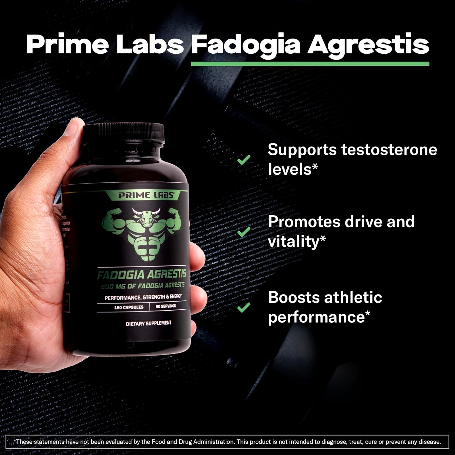 Prime Labs Fadogia Agrestis for Men - 600mg per Serving - Promotes Performance, Strength, & Energy - Non-GMO, Third-Party Tested, Made in The USA - 180 Capsules / 90-Day Supply - Image 2