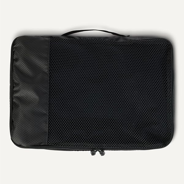 Amazon Essentials 4-teiliges Packwürfel-Reisezubehörset, Gepäckorganizer mit Doppelreißverschluss, Netzoberseite, 100% Polyester, mittelgroß, schwarz (früher Amazon Basics) - 4
