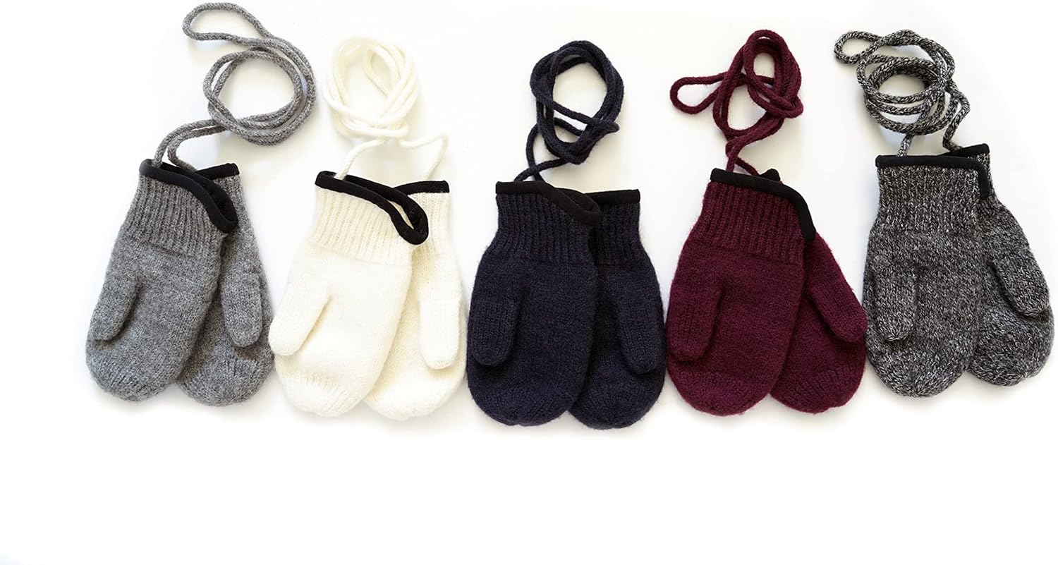 tittimitti 100% Virgin Wool Baby Toddler Kids (6 Months - 7 Years) Thumbed Mittens with String. OEKO-TEX® Standard 100