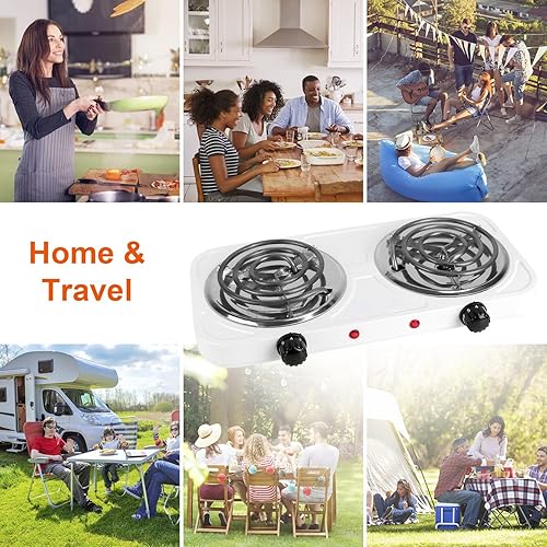 Miniatura 8 de 2000W eléctrico doble quemador portátil de calefacción de bobina caliente estufa encimera RV placa caliente con pies de goma antideslizantes 5