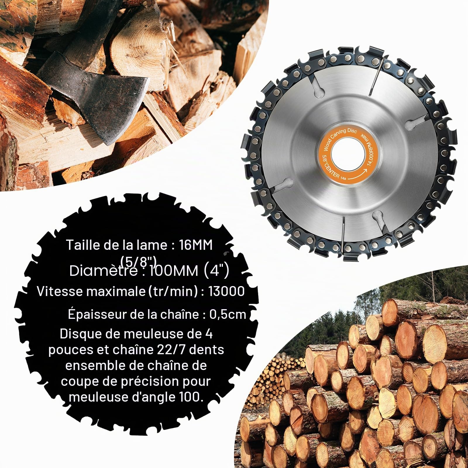 Disque Bois Meuleuse 100mm, 1 unité Disques à ébarber, Disque Bois Meuleuse en Bois en Carbure de Tungstène, Disques de Meulage pour Façonner, Meuler, Couper et Sculpture