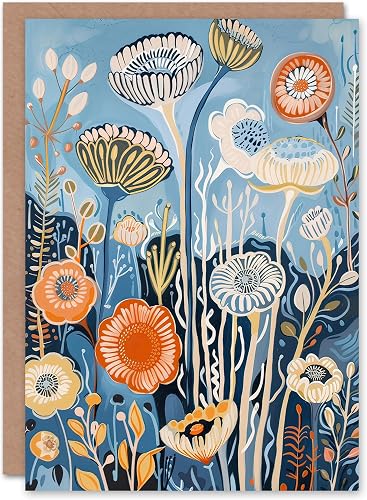 Artery8 Greeting Card Blue Wildflower Sea Garden Painting Modern Floral For Her 