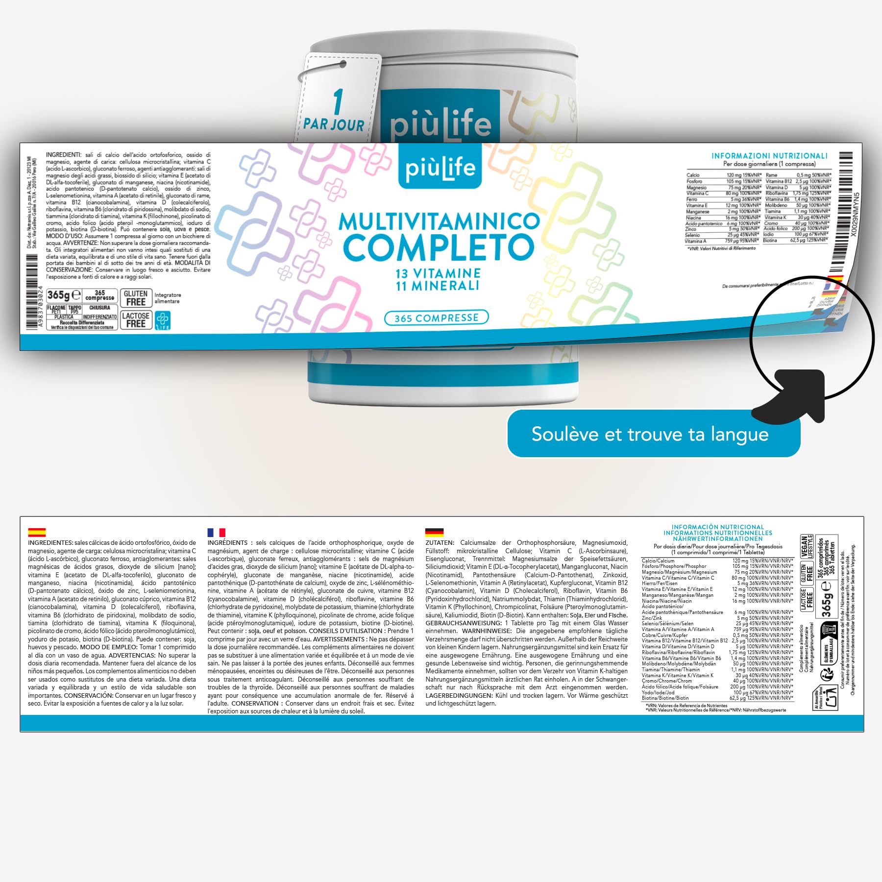 Multivitamines Et Minéraux 1 Par Jour PiùLife (lot de 2), Immunité Adulte Homme Femme Enfants, Vitalité Energie Defense, Hiver, Vitamine D B C Calcium Zinc Fer Magnesium | Immunité Adulte Homme Femme Enfants, Vitalité Energie Defense, Hiver, Vitamine D B