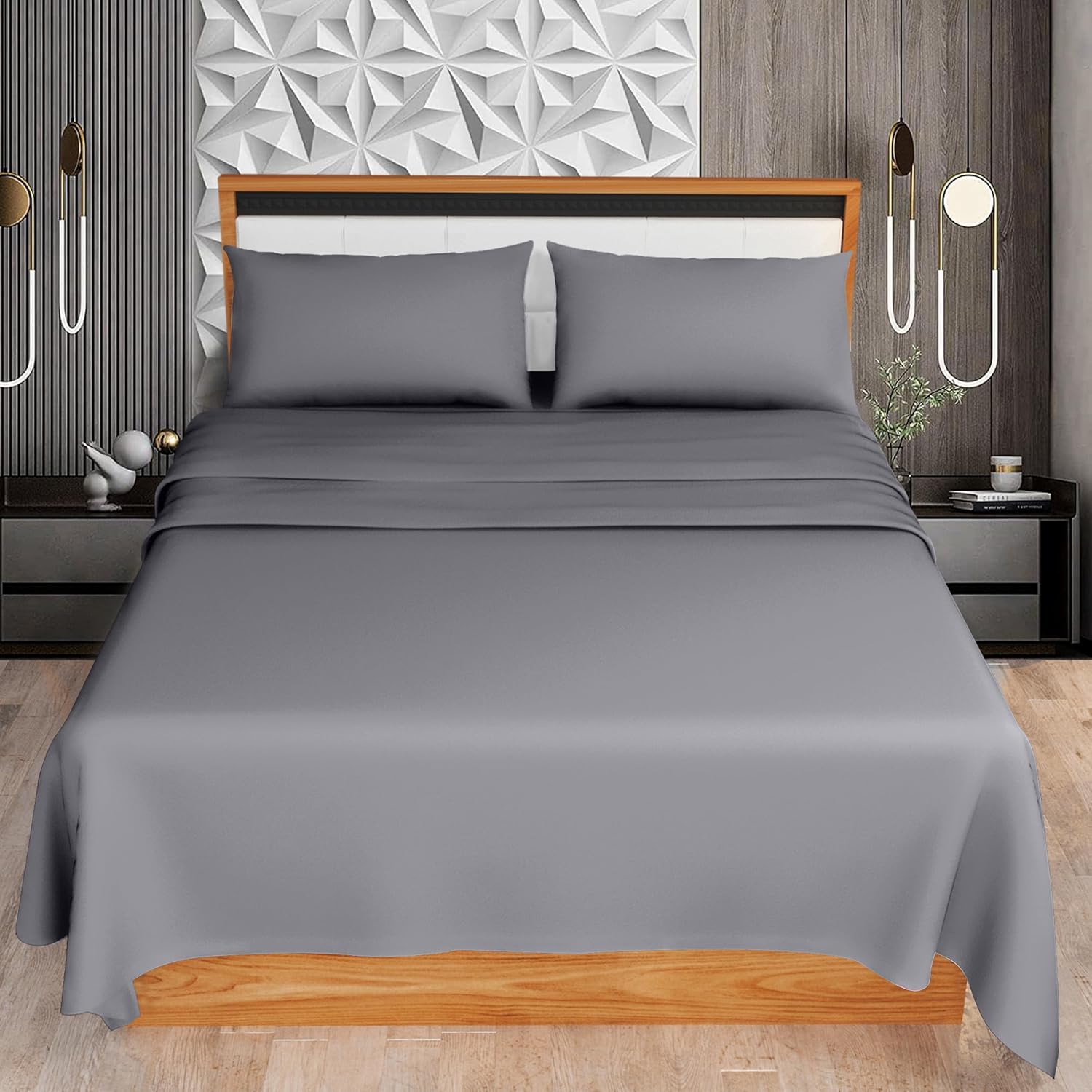 KOHSAR Grey King 4 Pieces Sheet Set (Flat Sheet + Fitted Sheet + 2