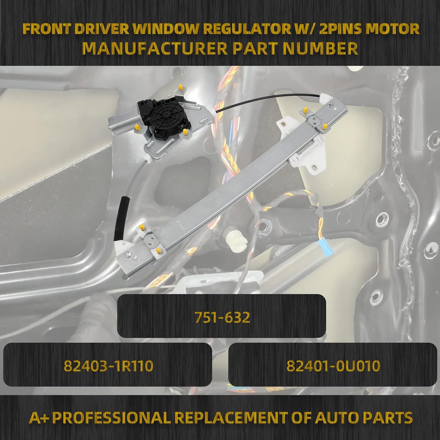 Dasbecan Power Window Regulator with Motor Compatible with Hyundai Accent 2012-2017 Front Left Driver Side Replaces 82403-0U010 82403-1R110 (2Pins)