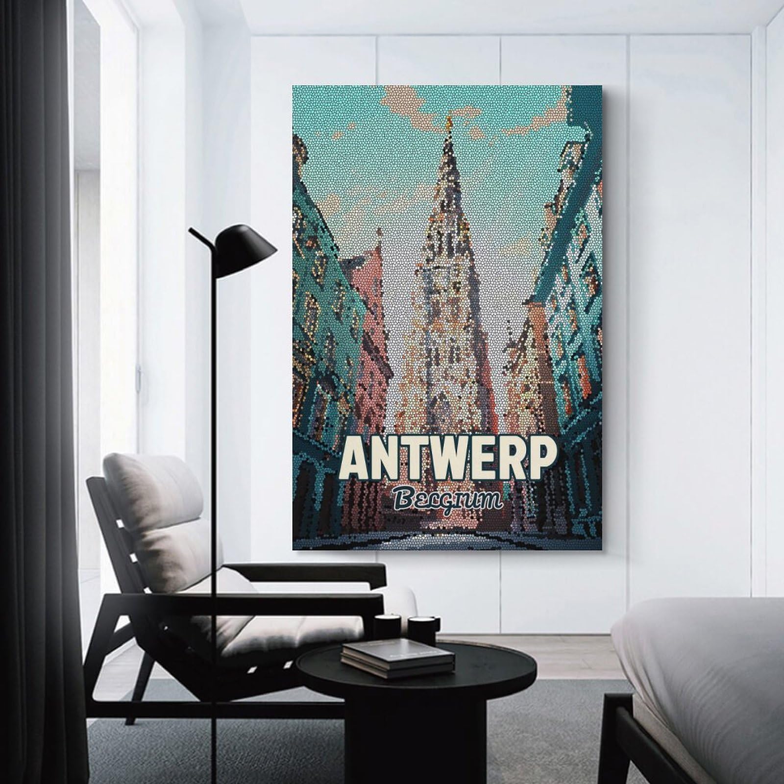 Junmoney Antwerp Belgium Mosaic City Decorative Canvas Print, 24x36inch(60x90cm), for Home, Office, Studio Or Guest Room, Canvas Wall Art That Fits Changing Layouts