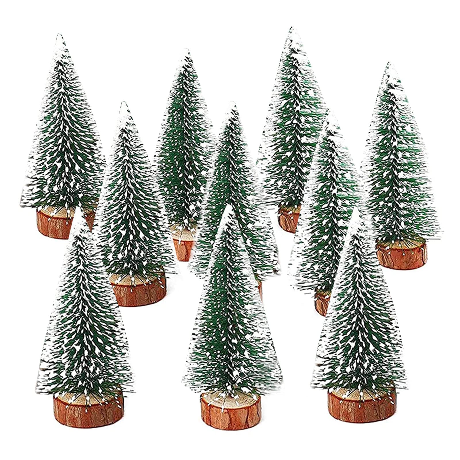 Set Da 9 Mini Alberi Di Natale In Sisal Con Neve – Altezze 10/15/20 Cm – Base In Legno – Decorazione Tavolo, Camino, Vetrina – Natalizi