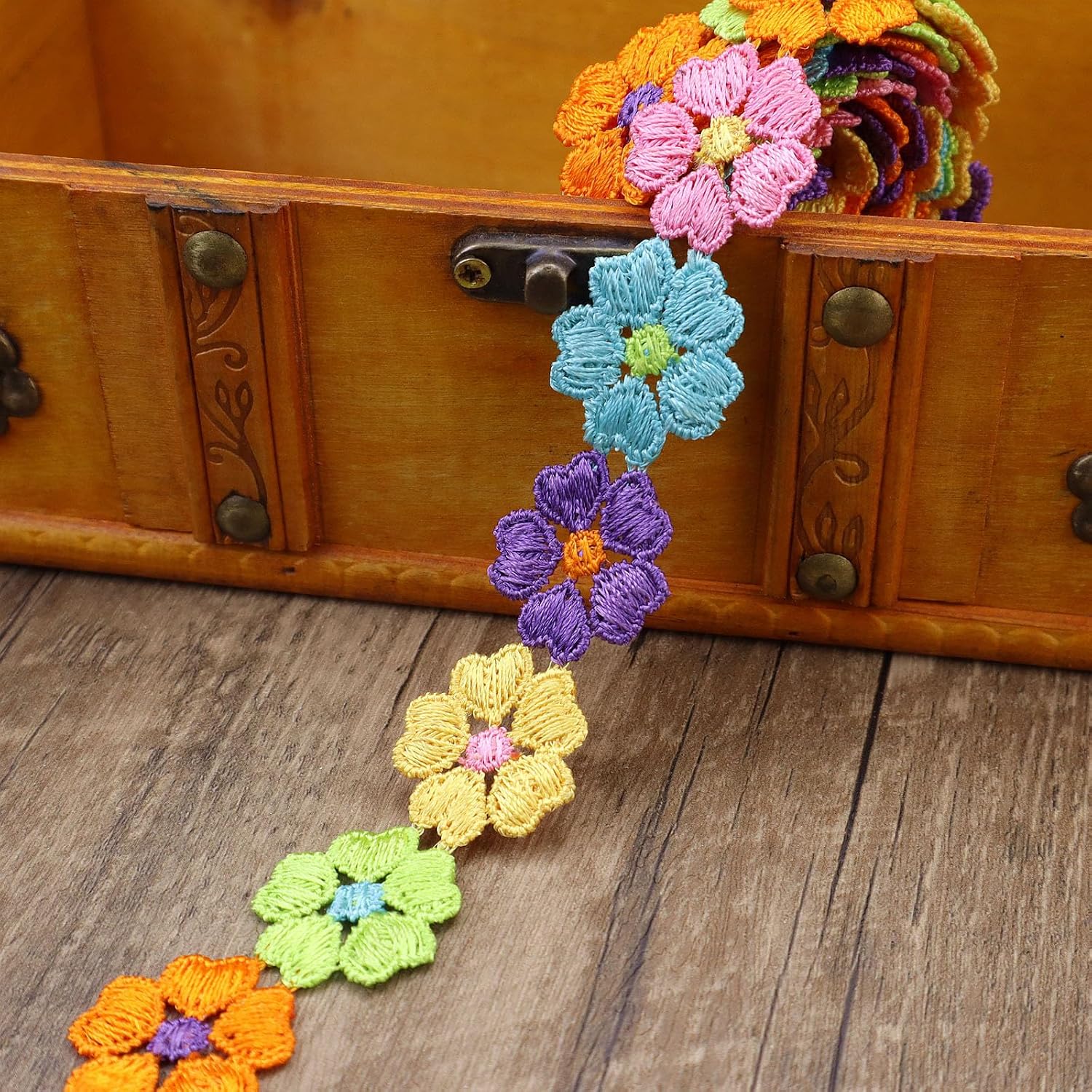 7 Yards Colorful Flower Lace Trim 1 Inch Wide Embroidered Ribbon Applique Trim for Baby Clothes, Sewing, Hair Bows, Dress, Wedding, DIY Crafts (Daisy) image 5