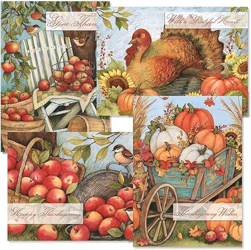 Current Bountiful - Juego de tarjetas de felicitación de Acción de Gracias, paquete variado de tarjetas religiosas temáticas, juego de 8 tarjetas