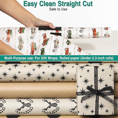 Miniatura 6 de Seven Hills Cortador de papel de regalo, paquete de 2 cortadores de envoltura de regalo para eventos especiales, fácil de deslizar, cortador de