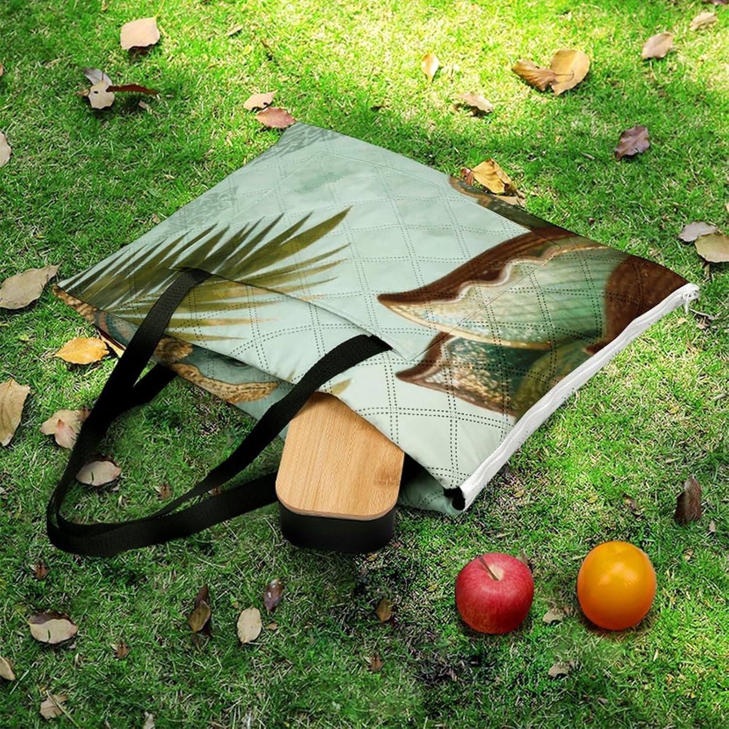 Green Lotus Golden Elephant Picnic Blanket with Zipper Water Resistant Sand Free Picnic Mat Washable Foldable Easy Carry Beach Blanket for Lawn Beach Hiking Camping