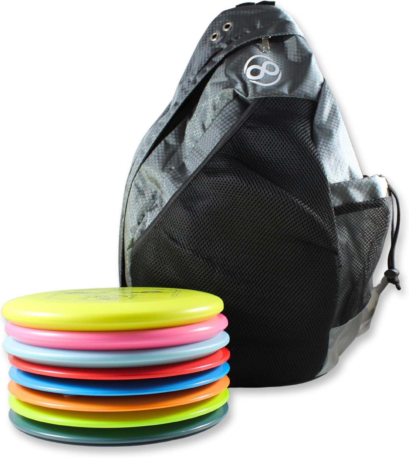 Complete Disc Golf Set with 8 Discs and Slinger Bag (Grey)
