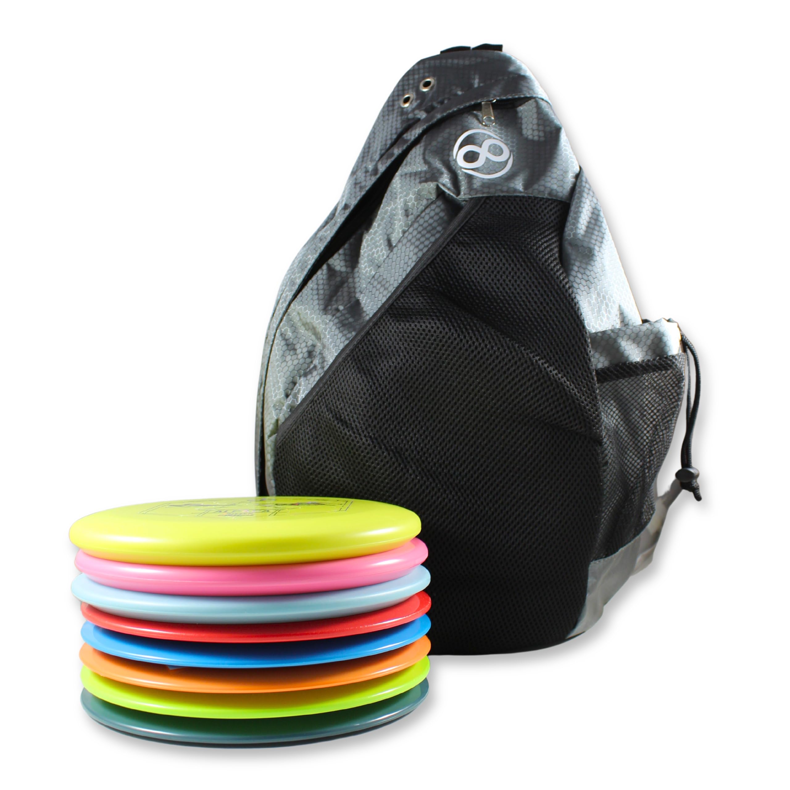 Complete Disc Golf Set with 8 Discs and Slinger Bag (Grey)