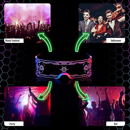 Miniatura 2 de Paquete de 2 lentes LED de vidrio iluminado para fiestas para niños y adultos, lentes de sol futuristas multicolor, accesorios espaciales, gafas de