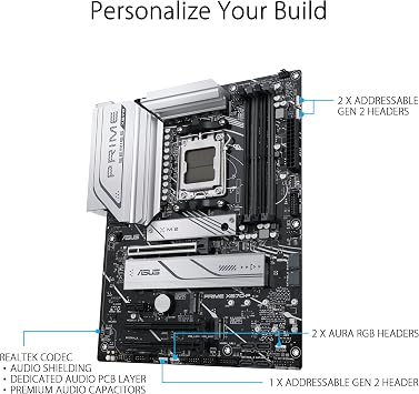 ASUS Prime X670-P Gaming Mainboard Sockel AMD AM5 (Ryzen 7000 ATX PCIe 5.0 3X M.2 DDR5-Speicher USB 3.2 Gen 2x2 Typ-C Aura Sync RGB-Beleuchtung) 90MB1BU0-M0EAY0