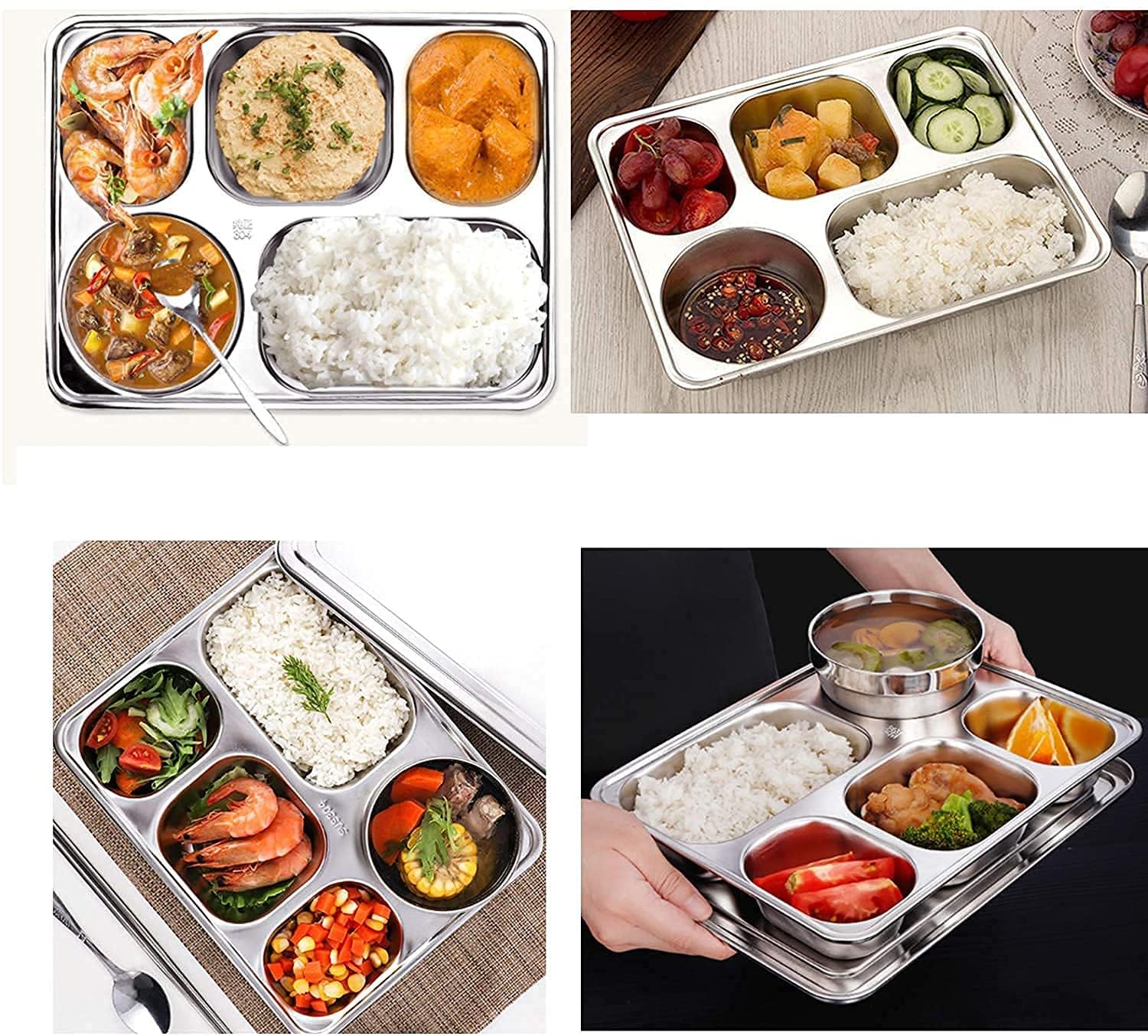 Lot De 5 Assiettes À Dîner Divisées, 4 Sections Blanches, Assiettes De Contrôle Des Portions