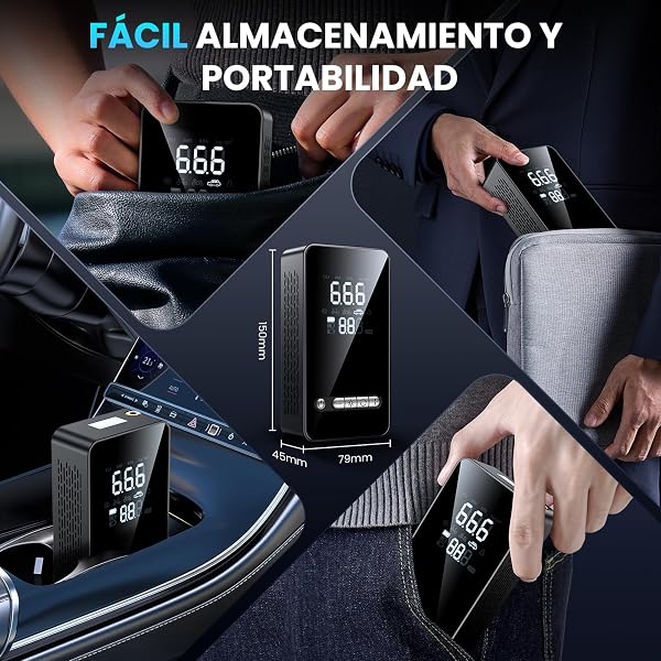 Inflador Ruedas Coche Compresor Aire Portatil - Inflador Electrico 150PSI con Función de Parada Automática, Hinchador Ruedas para Coche Moto Bicicleta Bola, Pantalla Digital y Luz LED, Nueva Versión - 3