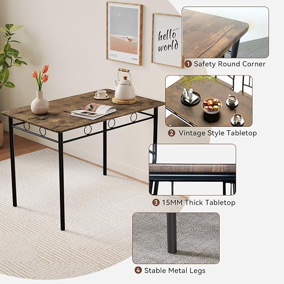 Vipbear Kitchen Dining Table Set for 4, 5-Piece Kitchen Table Set,Dining Room Table Sets,Rectangular Kitchen Table Set with 4 Chairs for Small Space, Dinette,Apartment,Rustic Brown