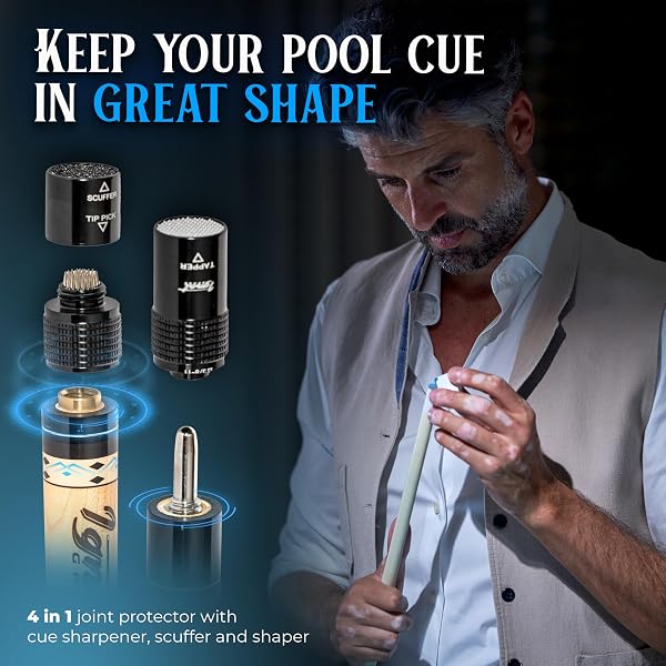 IgnatGames Queue de Billard en 2 Parties 18/19/20/21 oz. Queues de Billard Professionnels en érable Canadien de 58" avec étui Robuste, nœud Papillon 3 en 1 pour procédé, Gant 3 Doigts et Porte-Craie - 5