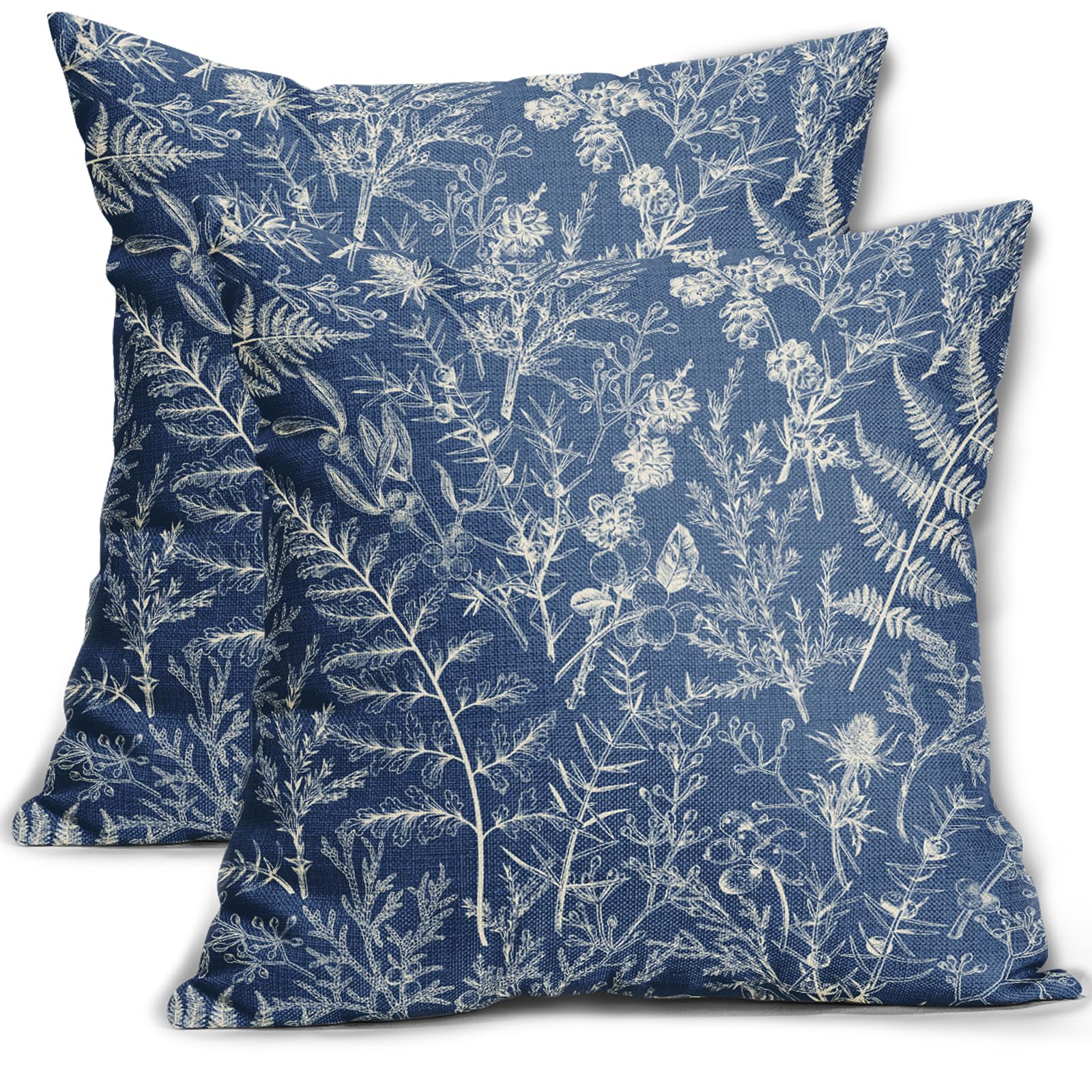 sorfbliss Blue Pillow Covers 16x16 Set of 2 Vintage Floral Botanical Print Spring Flower Plant Pattern Decorative Throw Pillow Cases Outdoor Farmhouse Decor for Home Sofa Couch Bed