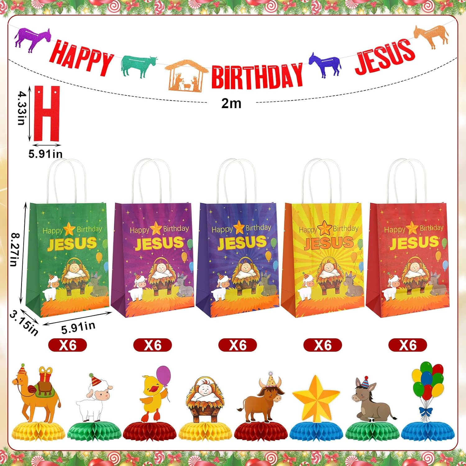 Sieral 213 Pcs Happy Birthday Jesus Party Supplies Include 24 Disposable Christmas Tableware Set Nativity Gift Bags Religious Balloons Christian Centerpieces Bunting Banner Jesus Party Favor