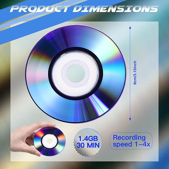 Copkim 50 Pieces 3 Inch Mini DVD-R Blank Discs 1.4 GB 1-4 X Recordable Media Disc Printable Mini DVD-R Blank Discs Media Disk for VCR Video Camera