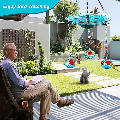 Miniatura 3 de Alimentador de colibríes y baño para pájaros para exteriores 2 en 1 para pájaros pequeños - Fuente de baño de colibrí con 3 macetas rojas - Fuente