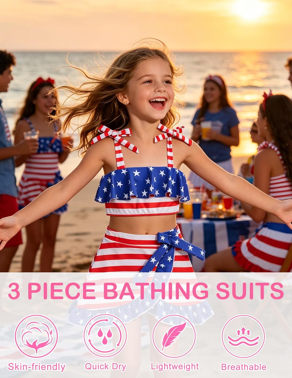 ALISISTER Girls Swimsuit 3 Piece Bathing Suits Flounce Bikini Tankini Set Beach Swimwear with Cover Ups Skirt for 3-8 Years