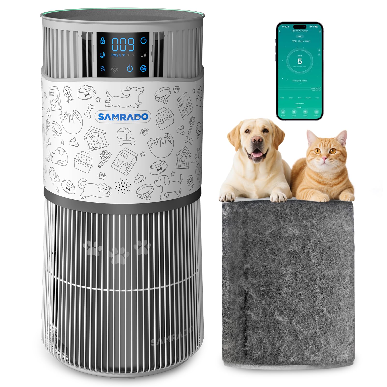 Air Purifier for Home Pets with Smart WiFi up to 4000Ft H13 HEPA for Floating Pet Hair Dander