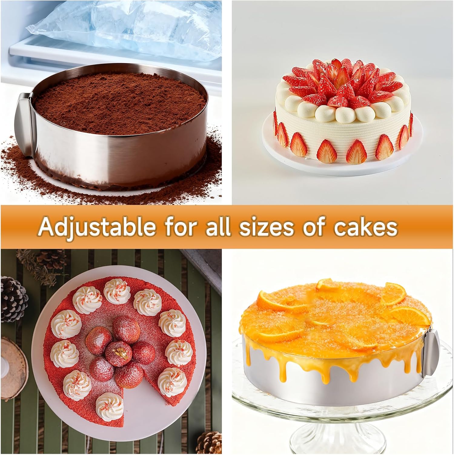 Cake Ring Mold Set, Adjustable Mousse Mould with 3-Inch Cake Collar
