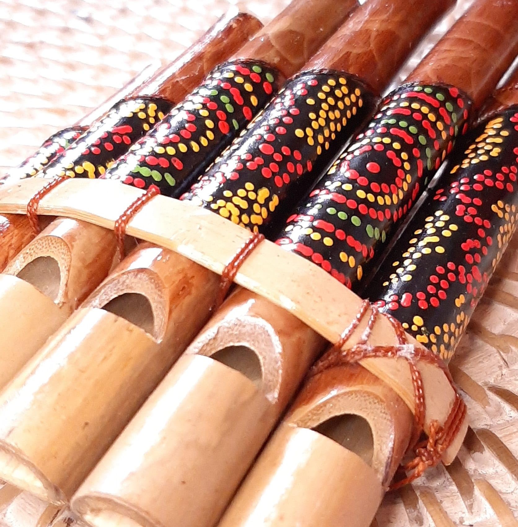 Flûte de pan Péruvienne Artisanale Décorée 7 notes Bambou musique yoga