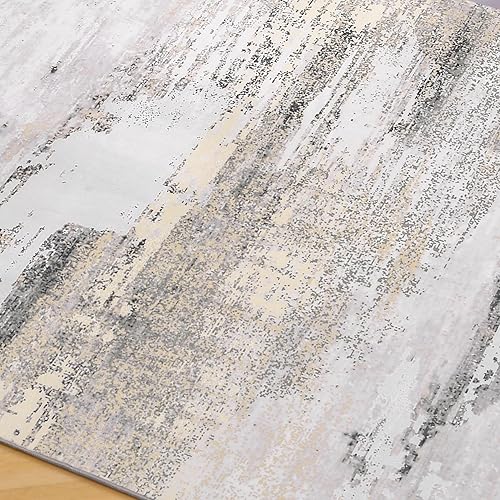 Miniatura 7 de IMINROME Alfombra de área abstracta beige prémium de 5 x 8 pies, antideslizante, antideslizante, para sala de estar, dormitorio, comedor y oficina,