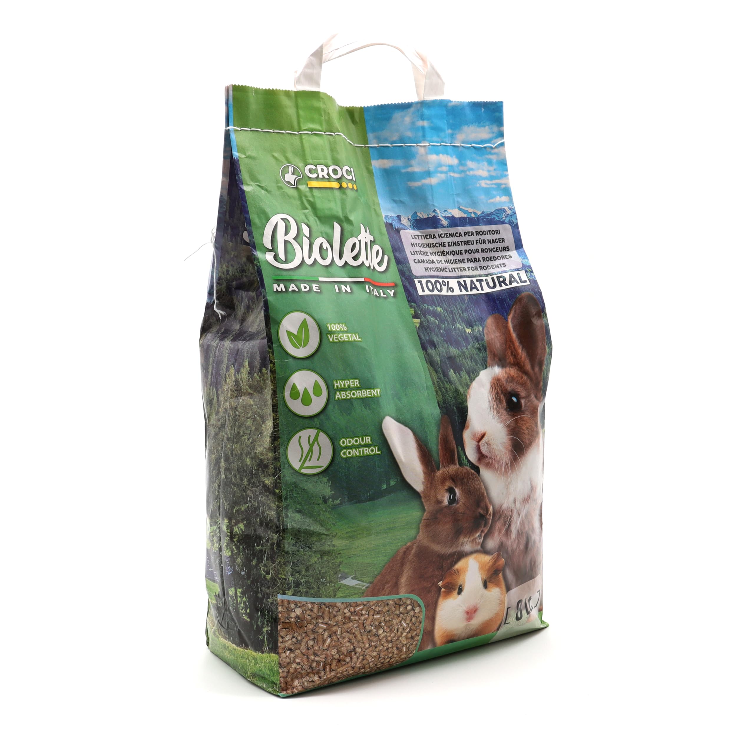Croci Biolette - Lettiera ecologica 8 litri, lettiera pellet, naturale e biologica, per conigli roditori uccelli e piccoli mammiferi, antiodore