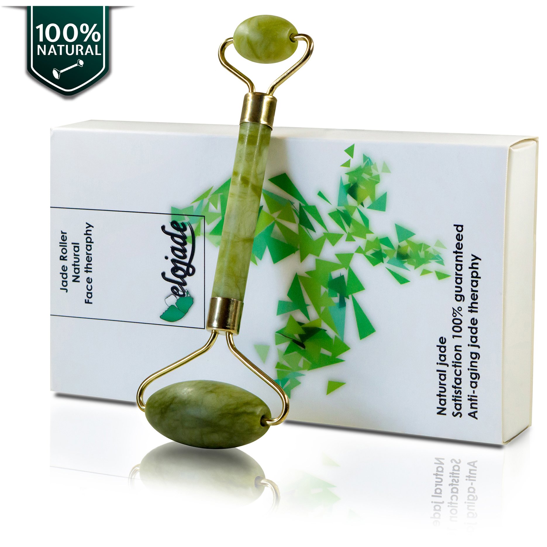 Premium Jade Roller by Elojade Anti Aging Therapy Massager for Face 100% Natural Jade Facial Roller Double Neck Healing Slimming Massager | Includes FREE Pouch and Instruction