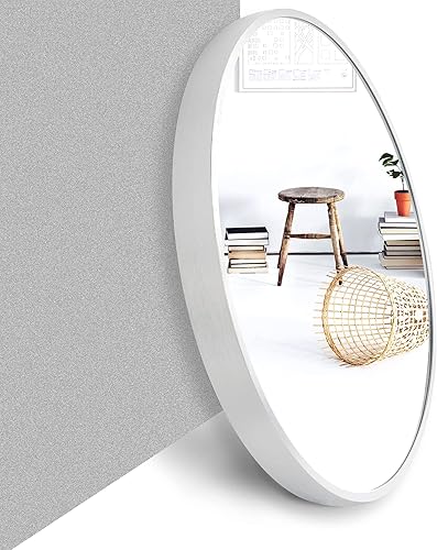 Miniatura 5 de Golden State Art, Espejo redondo plateado de 20 pulgadas, espejo de pared circular para baño, sala de estar, dormitorio, decoración de pared,