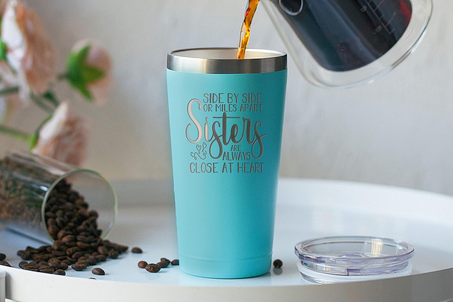 🛒 Crazy Deals Sister Birthday Gifts from Sister - Gifts for Sister - Sisters Are Always Close at Heart 16 oz Mint Tumbler - Little Sister, Big Sister Present Ideas from Sister for Birthday Sister Christmas Gifts
